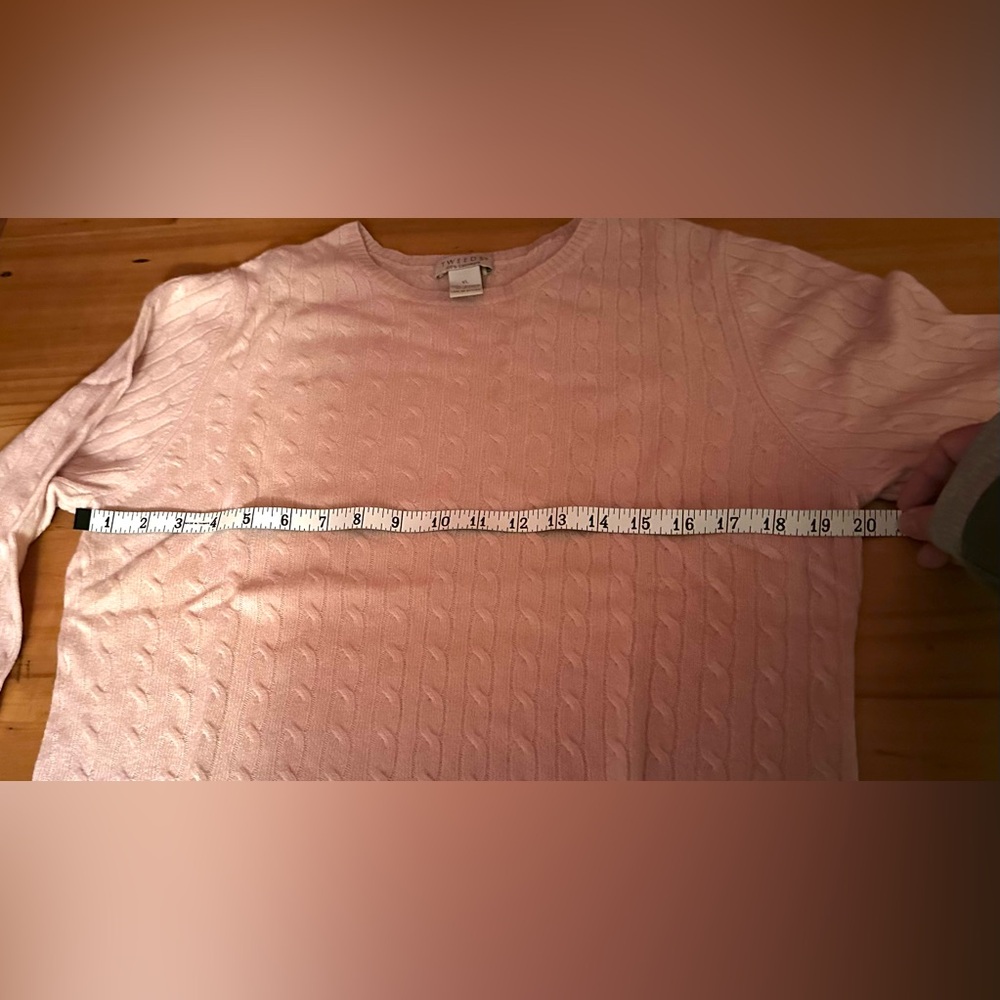 💖NWOT Tweeds 100% Cashmere Baby Pink Cable Knit Sweater, size XL - Picture 7 of 7